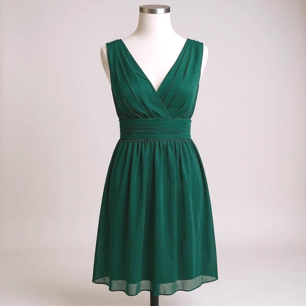 Ever-Pretty Dark Green Chiffon V-Neck Ruched Empire Waist Cocktail Dress EP03989